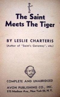 The Saint Meets The Tiger by Leslie Charteris 1952 Avon