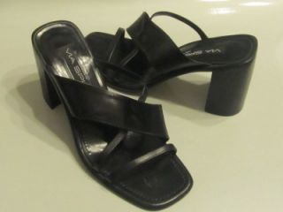 Via Spiga Sandals Shoes Strappy Slides Black Leather Made in Italy Sz 