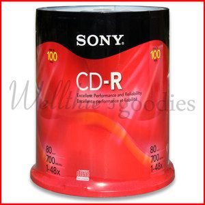 Sony CD R 100 PK Spindle CDR Blank Disc Media 48x Disc 700MB 80min 