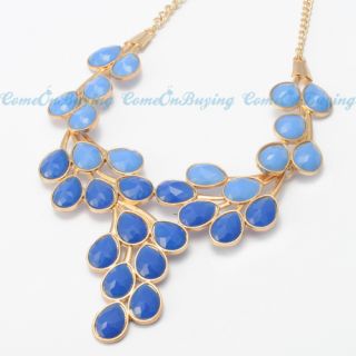 Fashion Golden Chain Water Drop Blue Resin Beads Crotch Pendant 