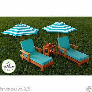 KidKraft Solid Wood Chaise Lounge Umbrella Patio Furniture