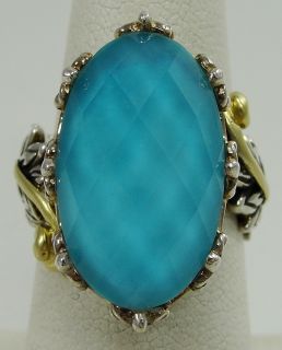 Retired Barbara Bixby Sterling 18K Gold Turquoise Doublet Feather Ring 