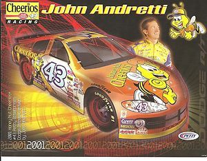   Andretti 2001 NASCAR Driver Postcard Winston Cup 43 Honey Nut Cheerios