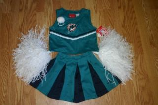 Miami Dolphins Cheerleader Costume 5pcs 4 Pom Poms Bow