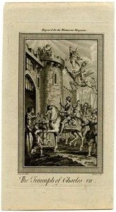   Print 18th c engraving THE TRIUMPH OF CHARLES VII Westminster Magazine