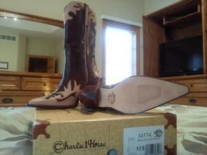 New CHARLIE 1 HORSE BY LUCCHESE I 4574 Mahog Calf Stilleto w/Tip & Co 