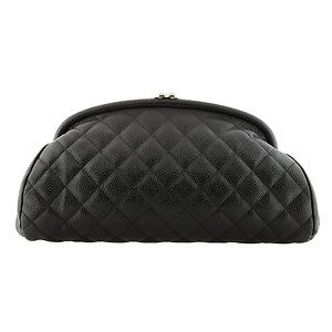 Authentic Chanel Black Caviar Kisslock Clutch Handbag