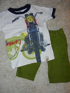 Charlie Rocket Motorcycle Tee and Green Shorts 3T