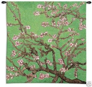 Cherry Blossom Tree Asian Green Wall Hanging Tapestry