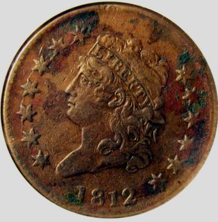 1812 Large Cent Penny Copper ANACS Certified Liberty Head Old Coin 