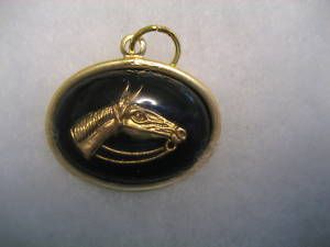   Carved and Painted Vintage Intaglio Gold Horse Head Charm