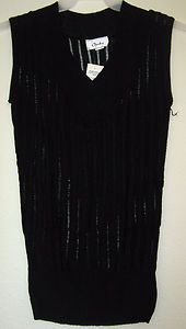 Chesley V Neck Semi Sheer Ribbed Knit Stretch Tank Top Tunic Sweater 