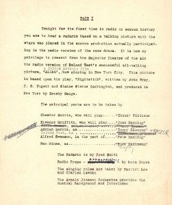 CHESTER MORRIS (Boston Blackie) Orig. 1930 RADIO SCRIPT Hand Annotated 