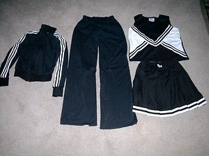 Large Lot Cheerleading Uniforms Skirts Tops Pants Jackets Black White 