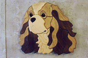 Cavalier King Charles Spaniel Dog Intarsia Wall Plaque