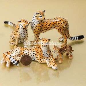 Cheetahs Tiger Family Ceramic Statue Animal Figurine