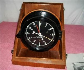 Chelsea US Army M2 Message Center Clock W/ Wood Case Key 