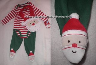 Carters Outfit Red Green White w Santa Bib Feet 6mths