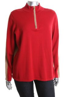 Jones New York New Red Long Sleeve Gold Trim 1 2 Zip Sweater Plus 2X 