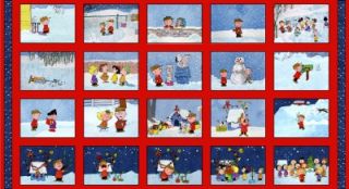   Christmas Time Quilt Fabric Panel Peanuts Charlie Brown 23 5