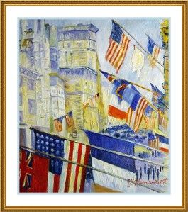 Impressionist Hassam Flag Allies Day 1917 Counted Cross Stitch Chart 