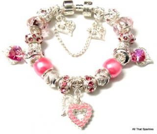   Pink Hearts Childrens Child Girls Charm Bead European Bracelet