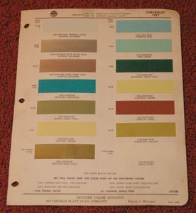 1957 Ditzler Chevrolet Paint Chips Paint Color Samples Sheet