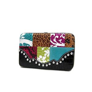   Patchwork Design Colorful Clutch Checkbook Wallet Women Pewter