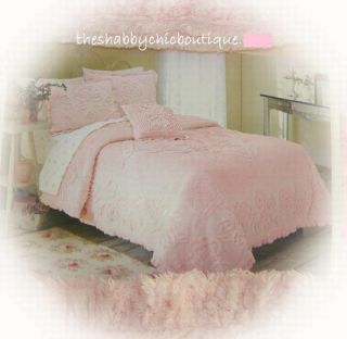 Soft Chenille Full Quilt Shabby Roses Bedspread Chic NW