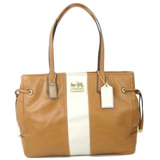 298 Coach Chelsea Leather Stripe Charlie Tote Handbag Bag Camel 