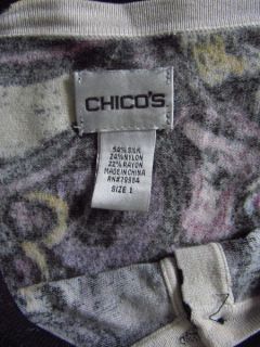 CHICOS SILK BLEND BOLD ABSTRACT FLORAL PRINT CARDIGAN SWEATER