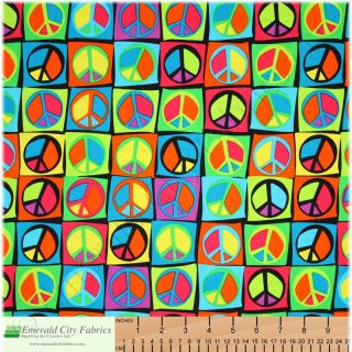 Robert Kaufman Flower Child Peace Signs Bright Fabric