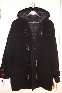 Men Next Wool Blend Navy Blue Duffle Coat with Hood Toggle Close Small 