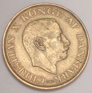 1946 Denmark Danish 1 Krone Christian x Grain Coin VF