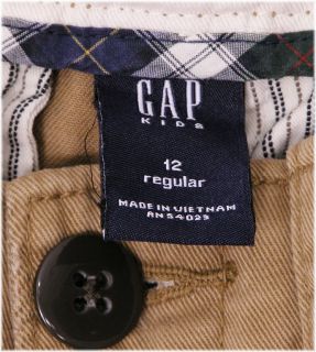 Gap Kids Boys Khaki Chino Pants 12 Reg New Flat Front Adjustable Waist 