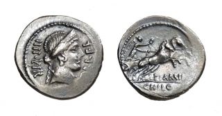 Republic Silver Coin Denarius Flaminia 2 Venus Victory 2 Horse Chariot 