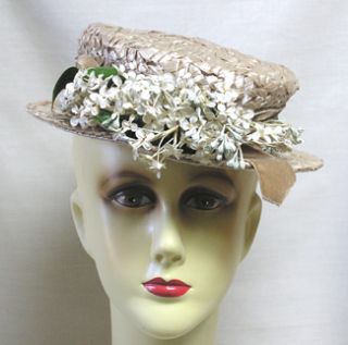 Vintage Womans Hat Laddie Northridge Creamy Straw White Blossoms on 