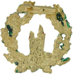 Vintage Wreath Candle Enamel Christmas Pin Brooch