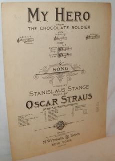 My Hero from Chocolate Soldier 1909 Words and Piano Sheet Music 9 x 