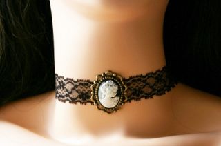 716oc black lace white cameo antique victorian gothic choker necklace