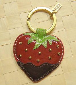 Coach NWOT Chocolate Covered Strawberry Key Chain Fob 62938 Heart