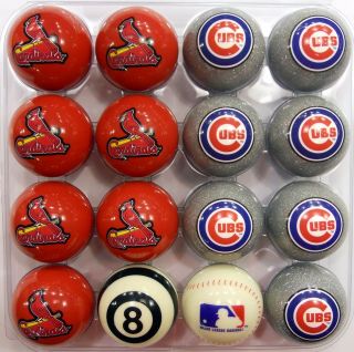St. Louis Cardinals and Chicago Cubs Rival Pool Ball Set   Red / Grey 