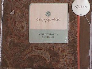 New Cindy Crawford Coral Fusion Paisley Mini Comforter Cover Set Queen 