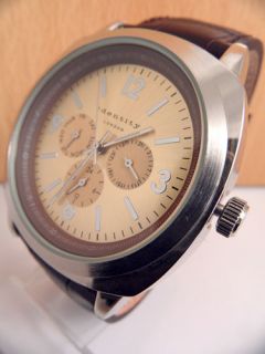 New Mens Gents Identity London Multi Dial Watch Brown Leather Watch 