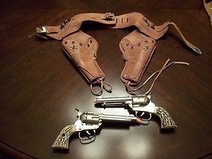 Gunsmoke Leather Holster with Jewels and Two Fanner Cap Guns
