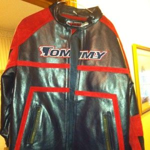 Mens Tommy Hilfiger Leather Jacket Motorcycle Large Vintage Tommy 