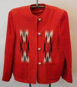 Vntg 60s CHIMAYO RED Woven Wool Southwestern Western JACKET Coat