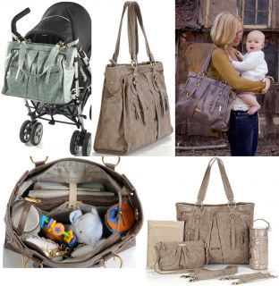 Timi and Leslie Dawn Taupe Faux Leather Designer Diaper Bag
