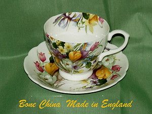 English Bone China Spring Crocus Teacup Saucer New Made in England 