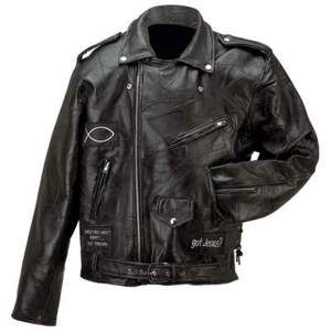 Patch Design Genuine Buffalo Leather Motorcycle Jacket with Christian 